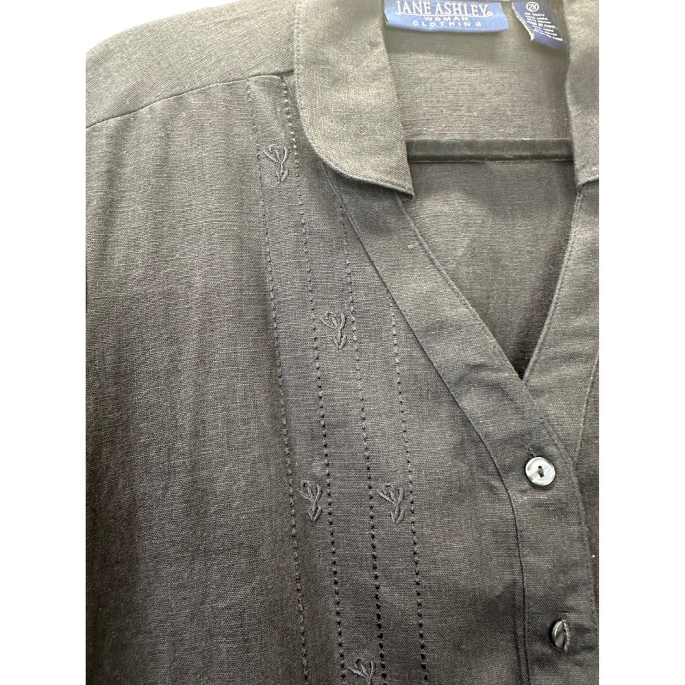 Jane Ashley VTG Black Linen Blend 2X Embroidered Button Down DeadStock Grandma‎ - Picture 3 of 8